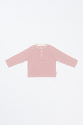 Avauma Lovely Breeze Henley Shirt in Soft Peony – Long sleeve baby top with delicate lace trim